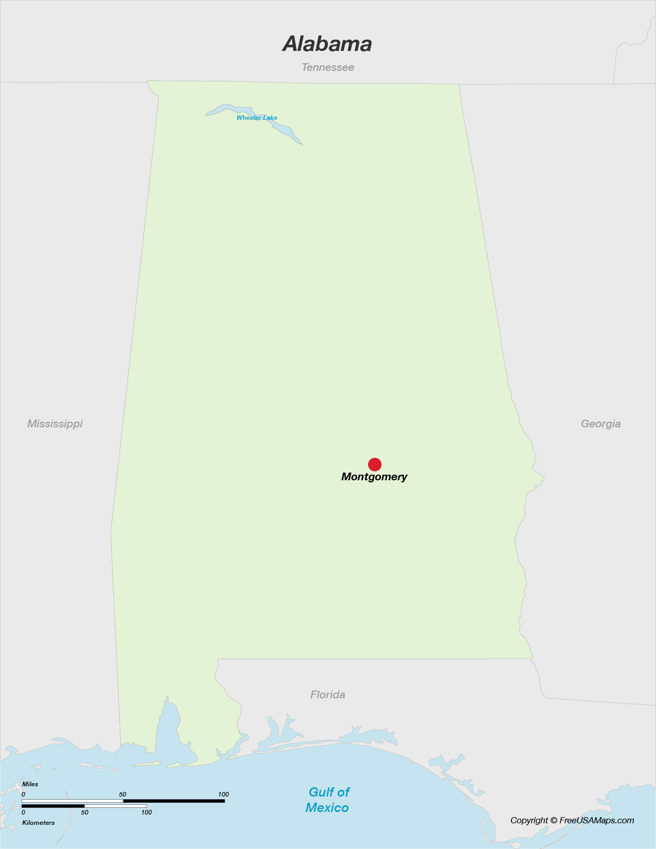 Map of Alabama with Capital