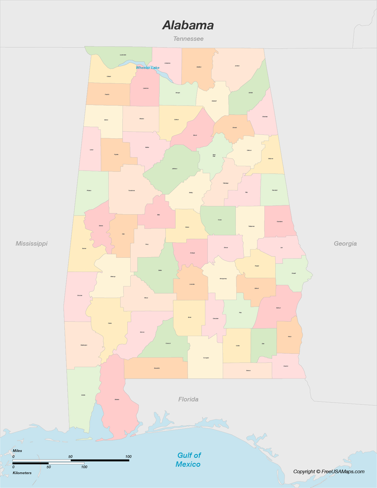 Map of Alabama with Counties