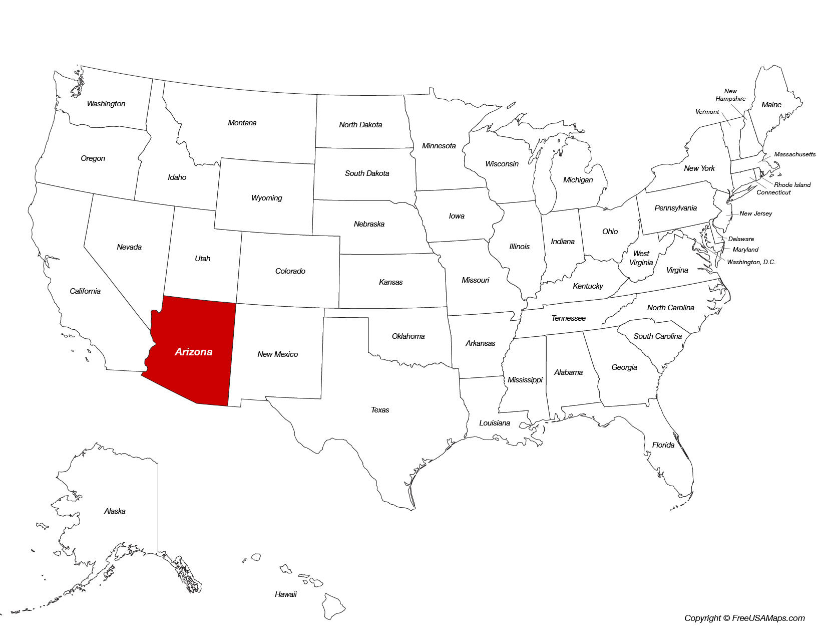 Map of Arizona Location on the US Map