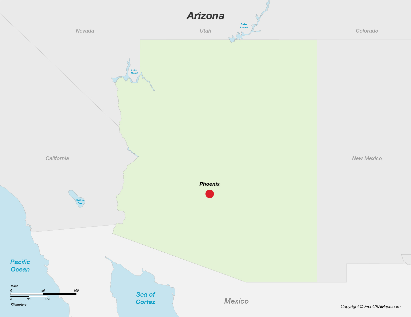 Map of Arizona with Capital