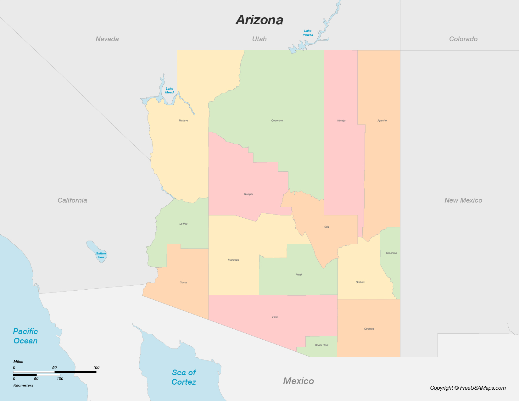 Map of Arizona with Counties