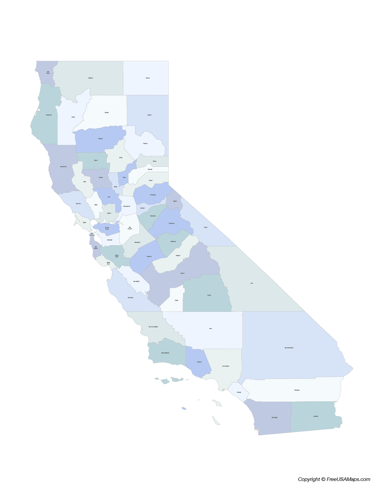 Map of California with Counties