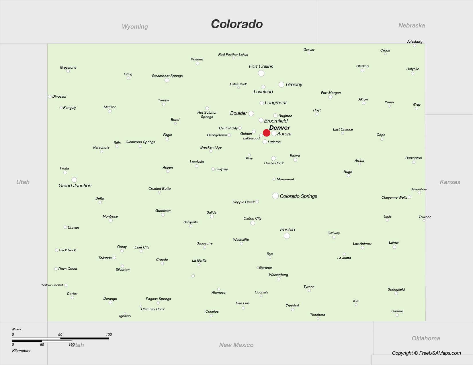 Map of Colorado with Cities