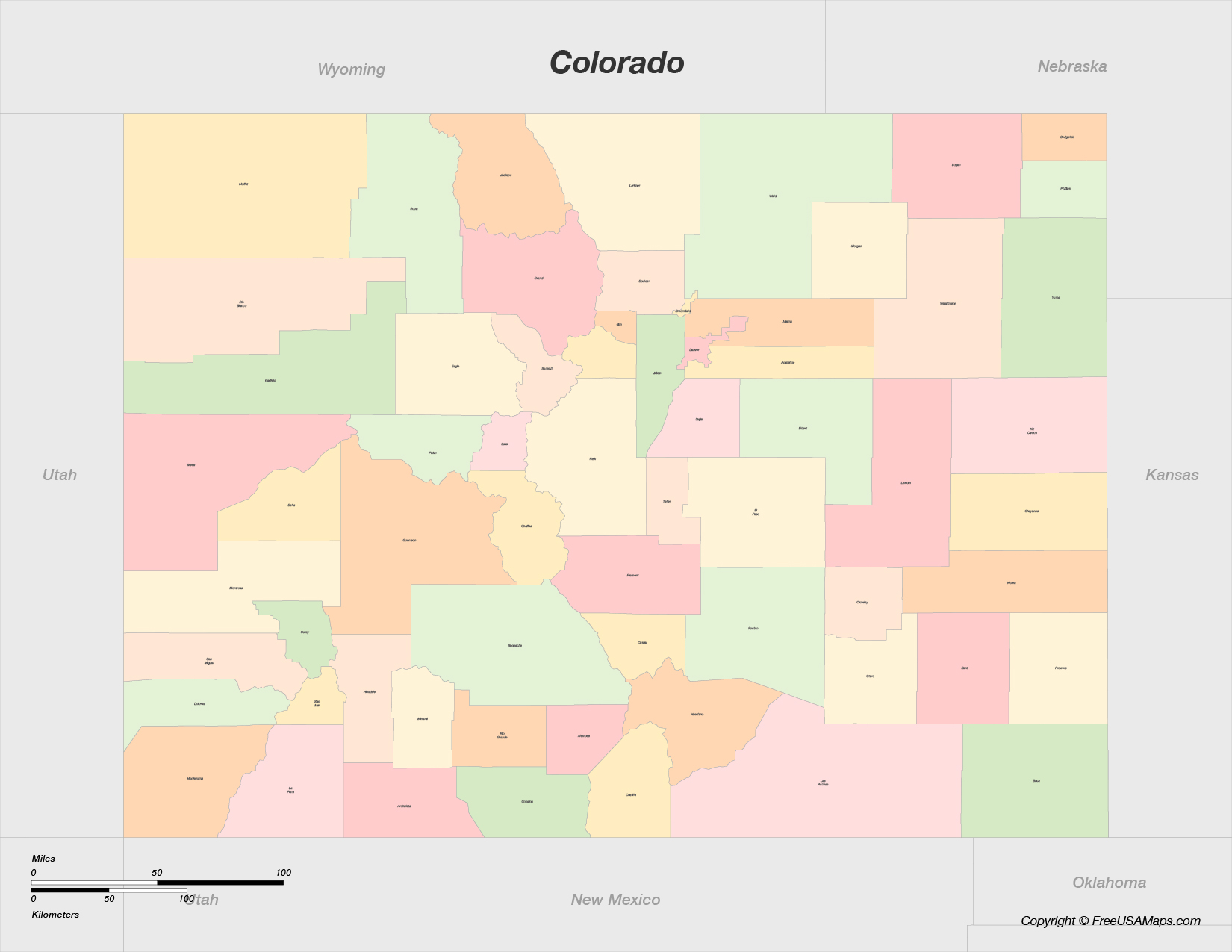 Map of Colorado with Counties