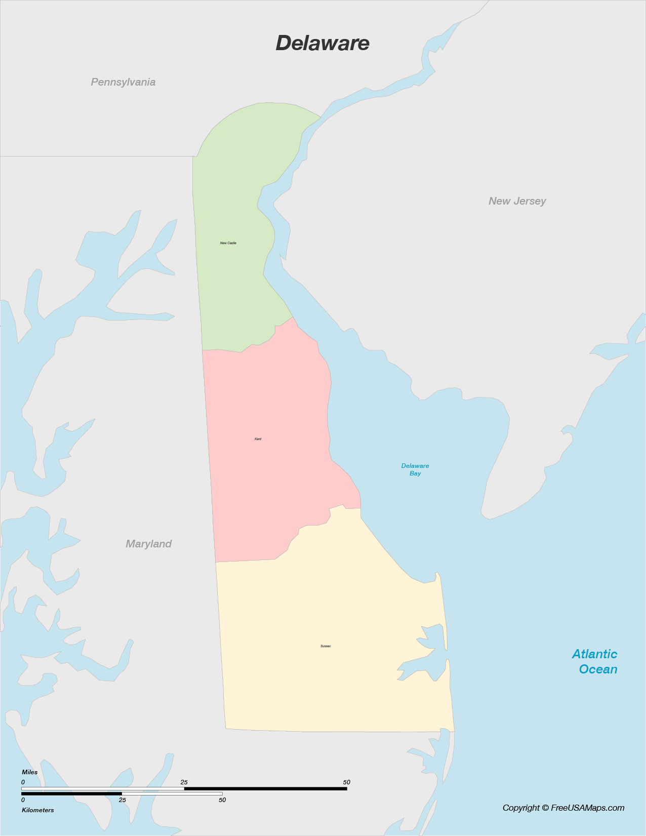 Map of Delaware with Counties