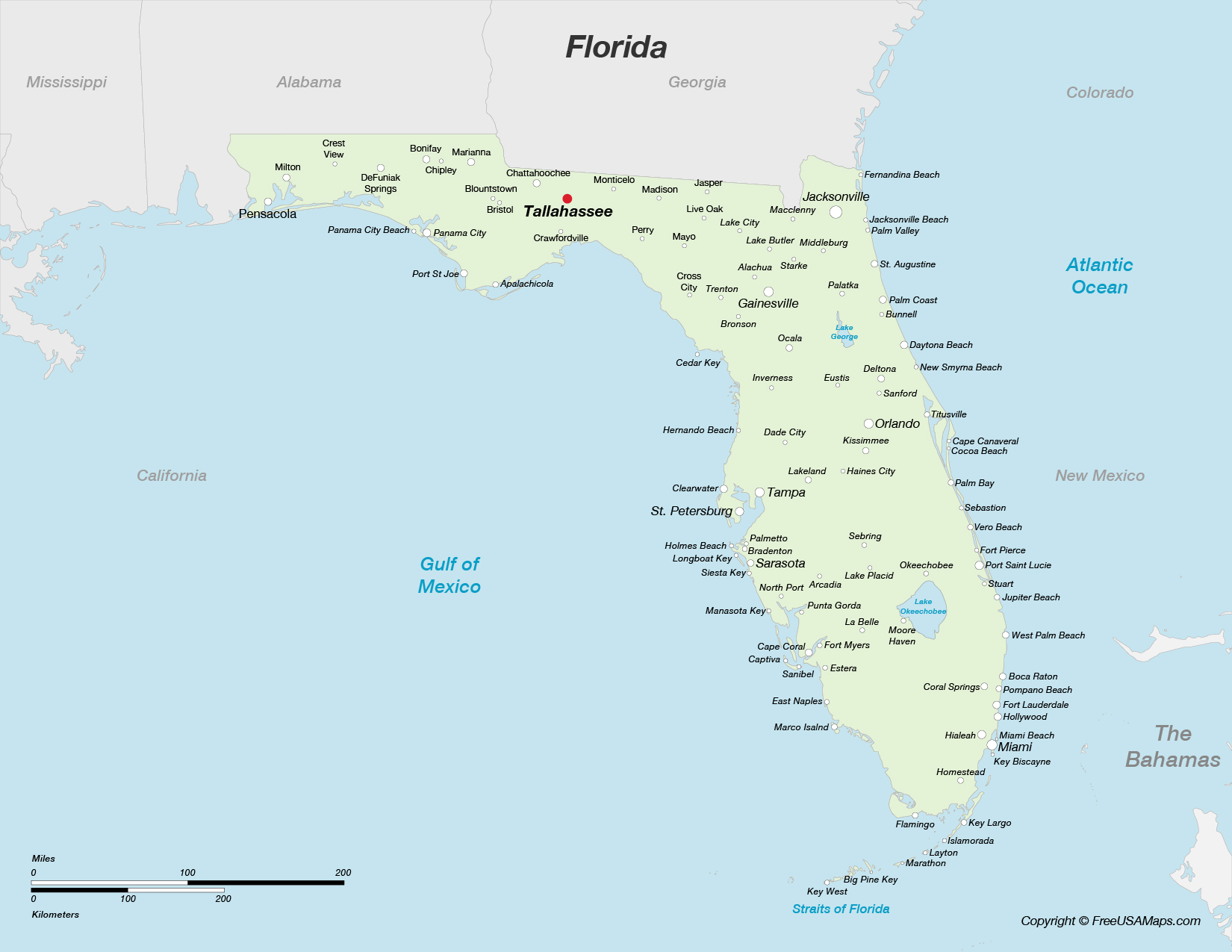 Map of Florida with Cities