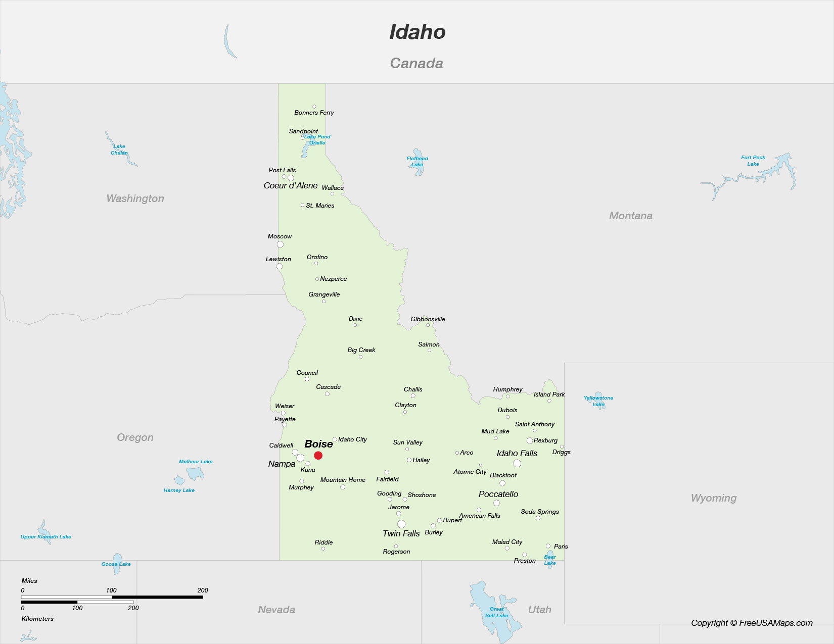 Map of Idaho with Cities
