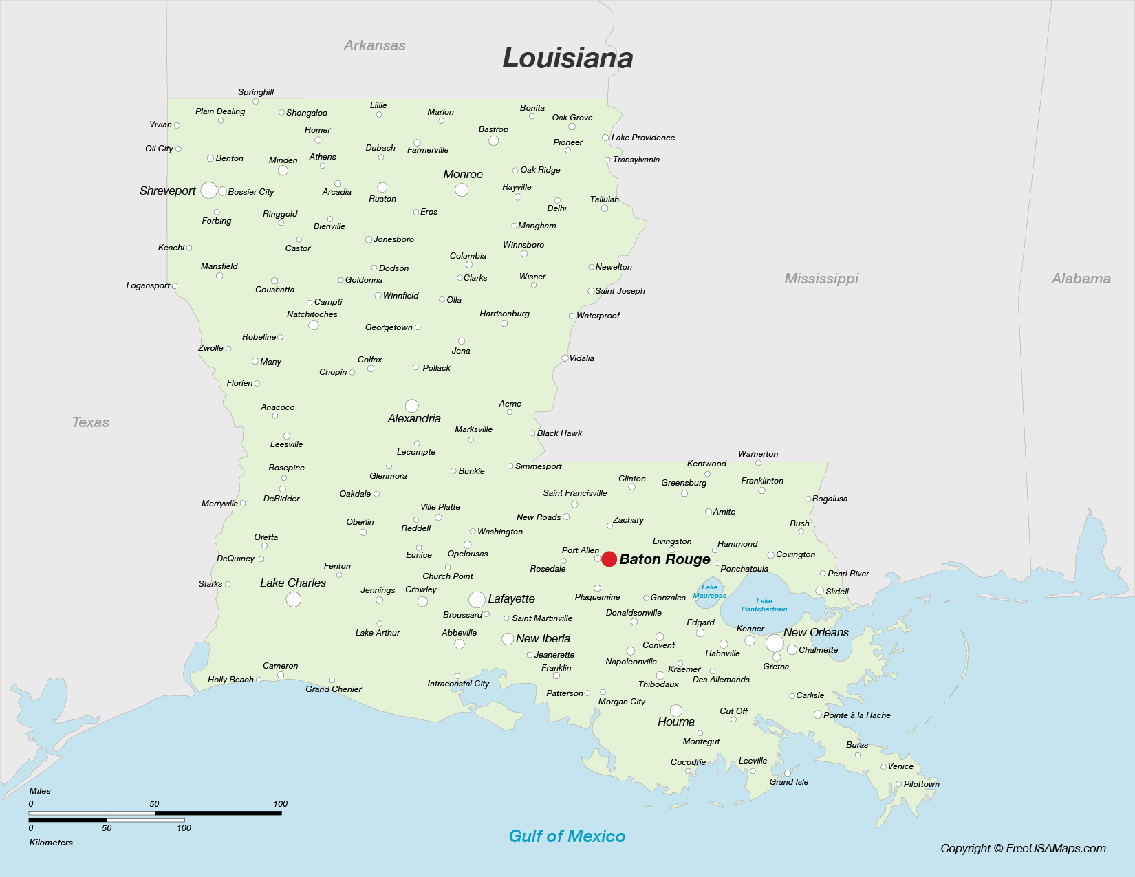 Map of Louisiana with Cities