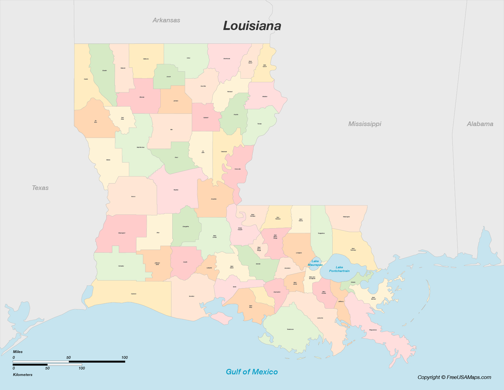 Map of Louisiana with Parishes