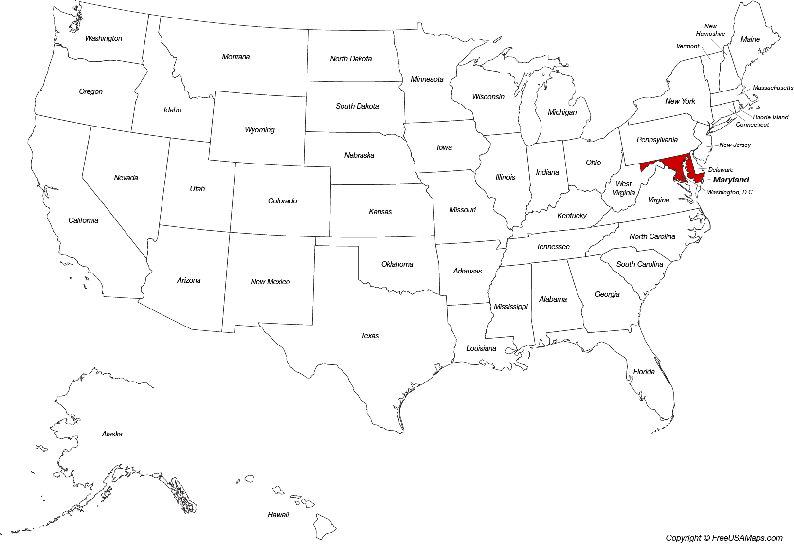 Map of Maryland Location on the US Map
