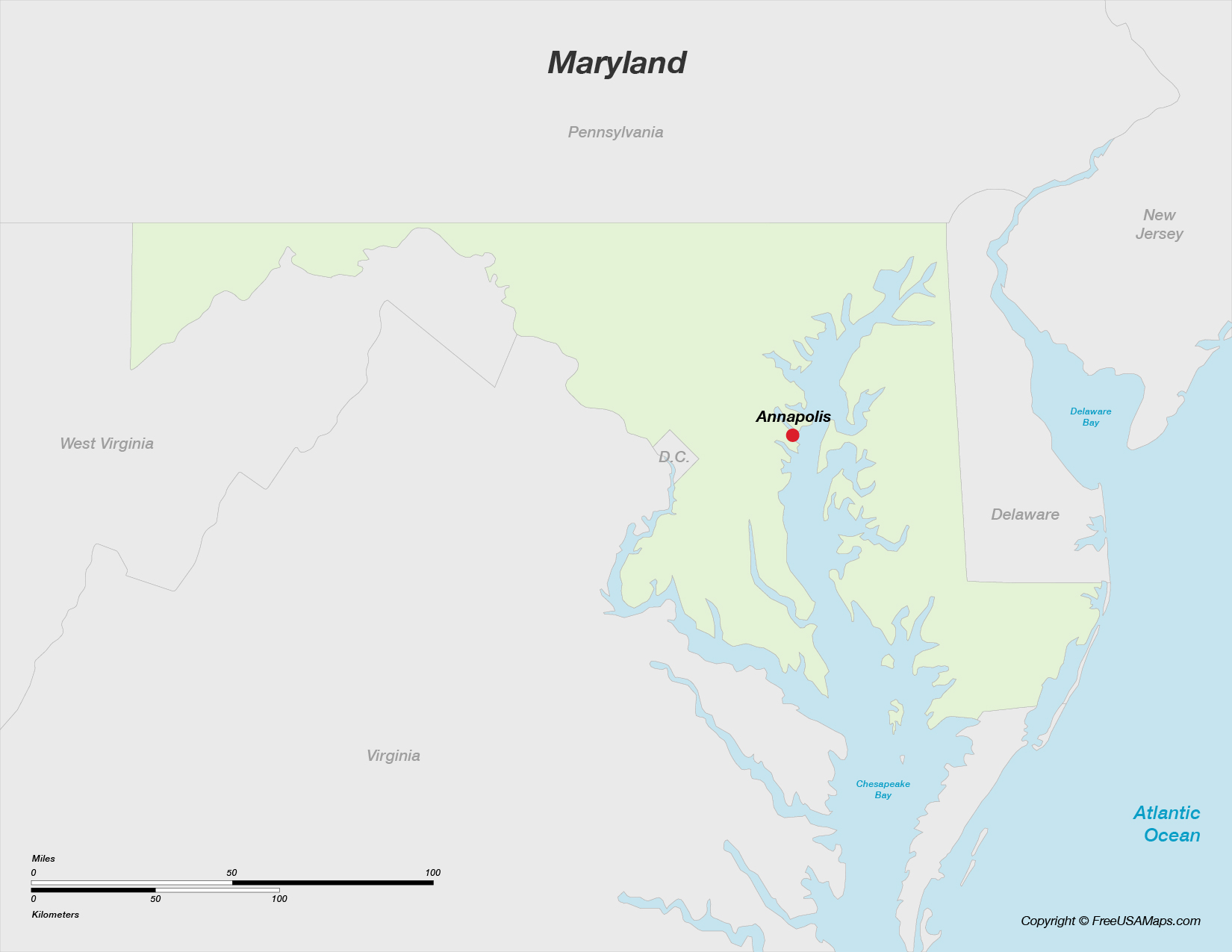 Map of Maryland with Capital