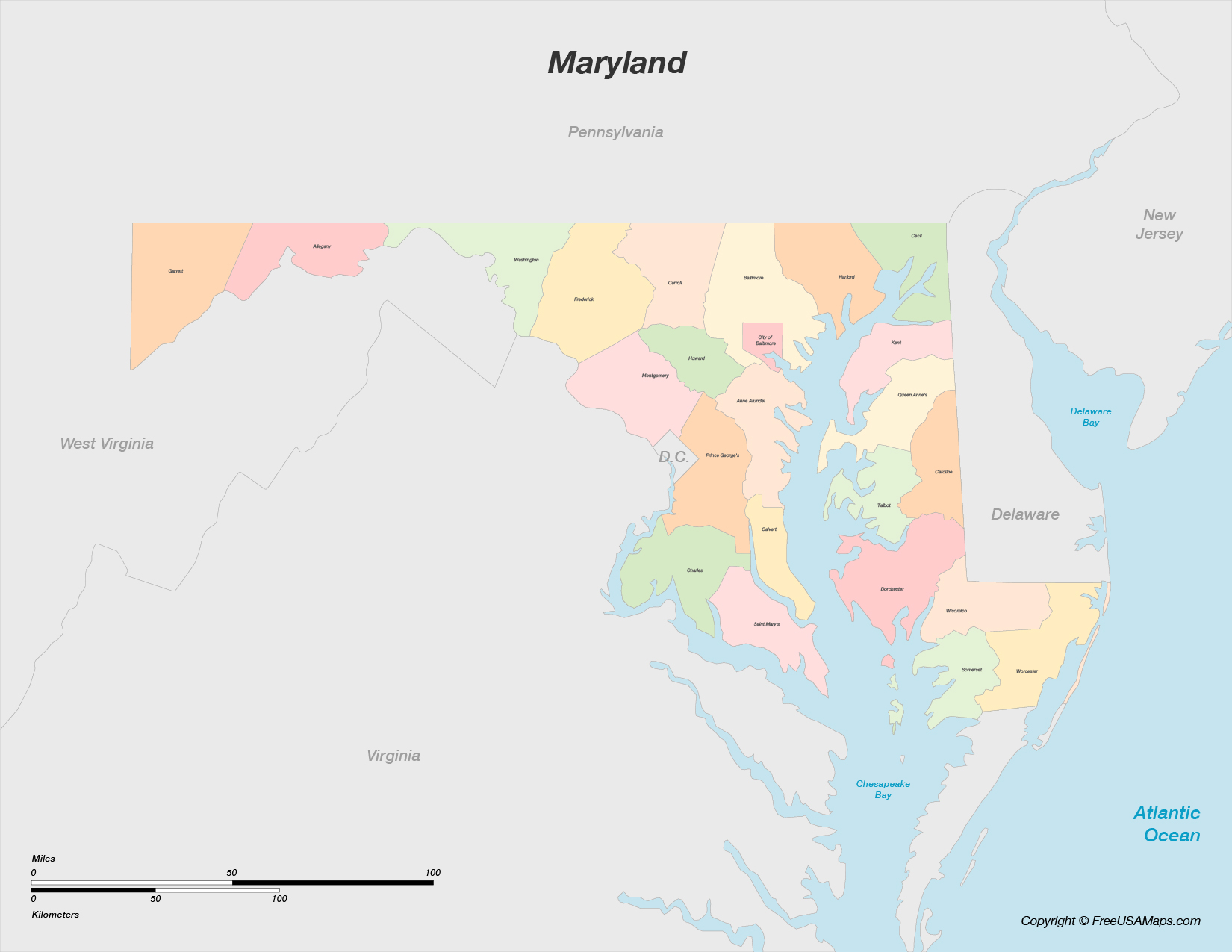 Map of Maryland with Counties