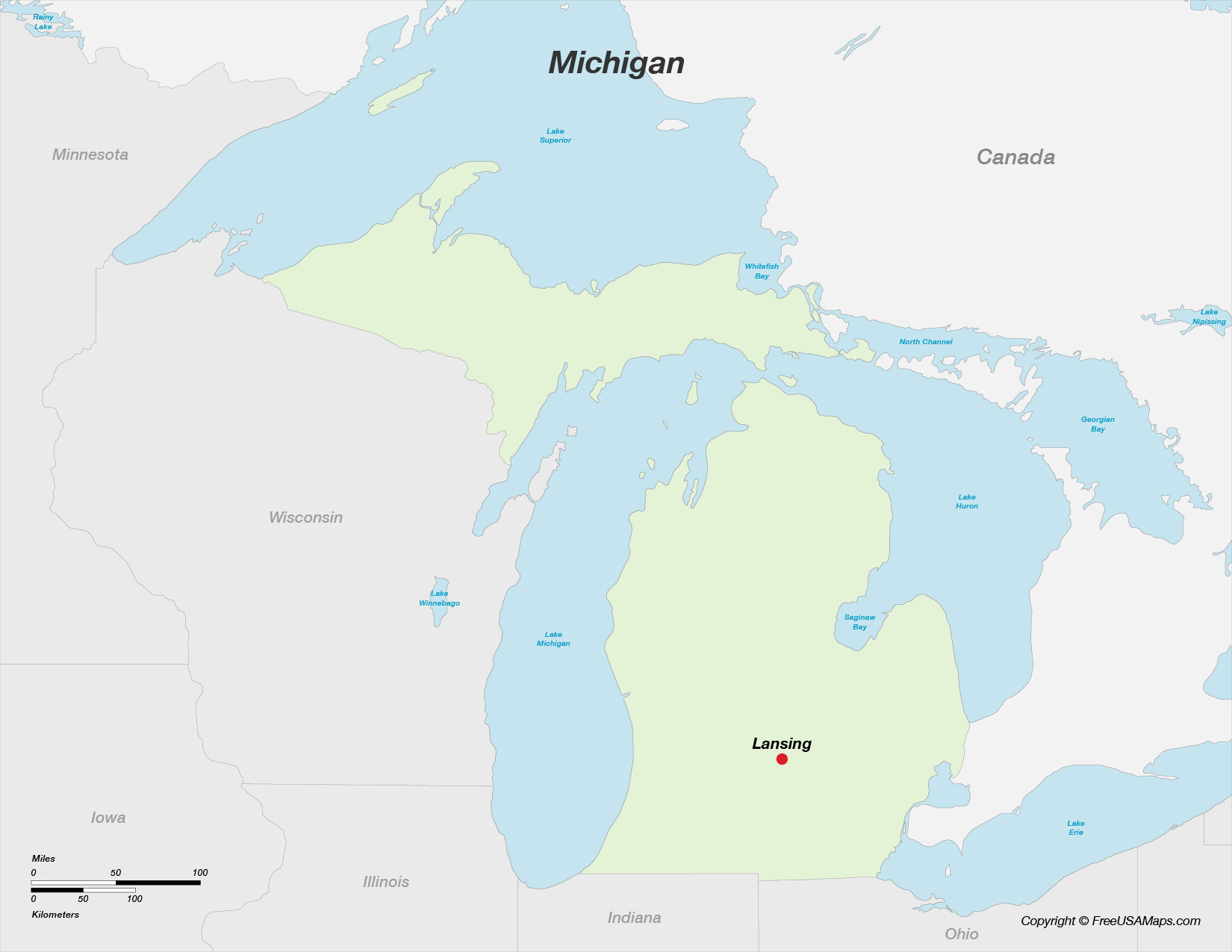 Map of Michigan with Capital Map of Michigan with Capital