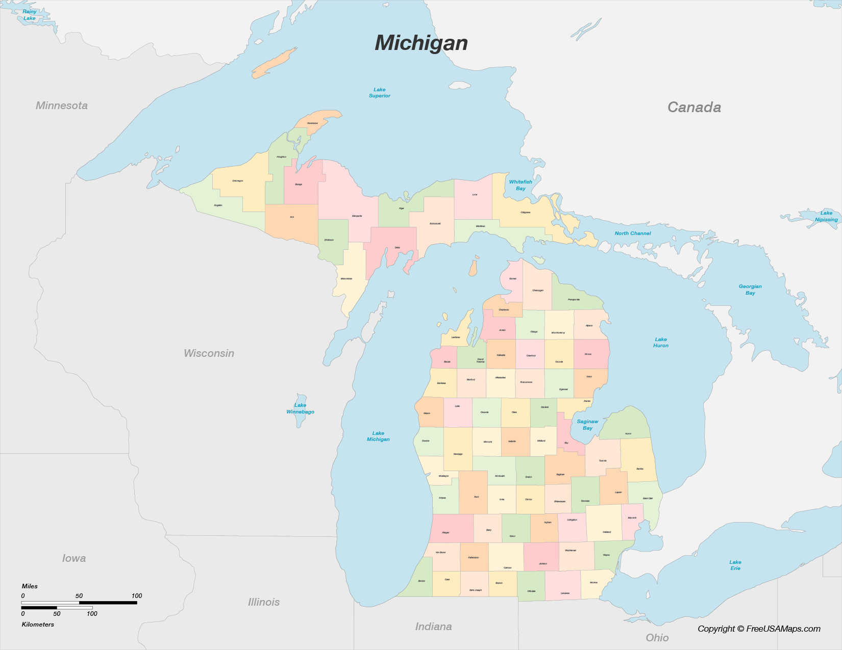 Map of Michigan with Counties