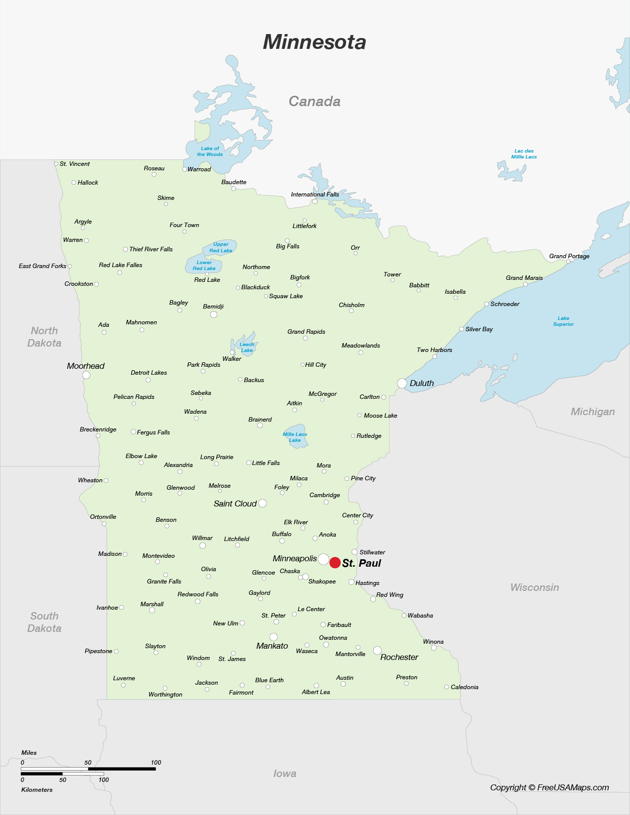 Map of Minnesota with Cities