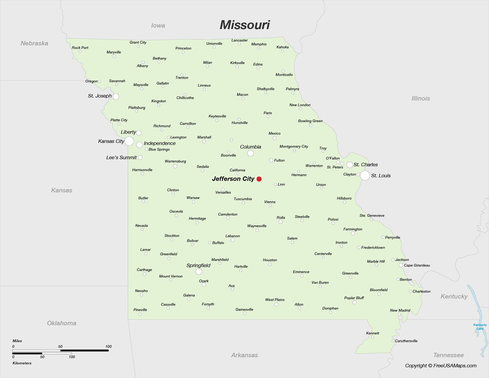 Map of Missouri with Cities