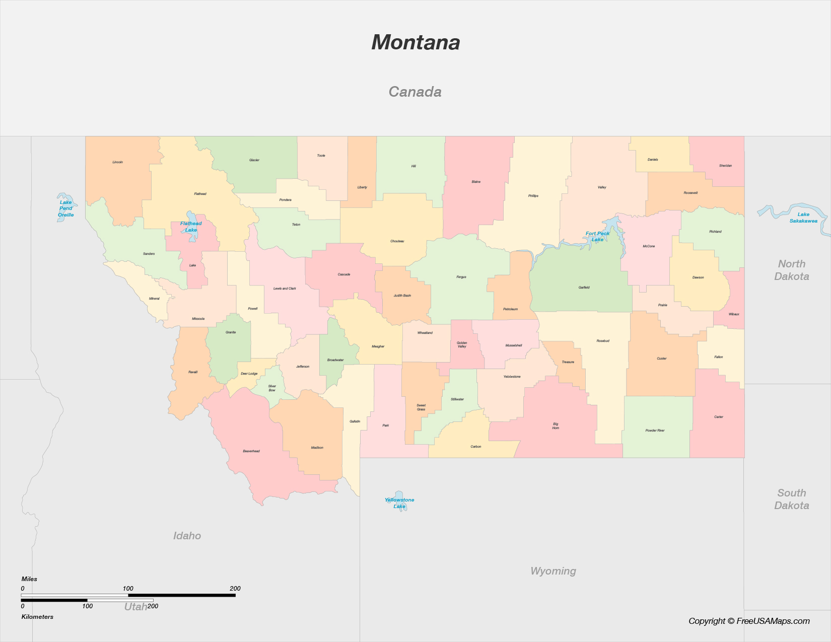 Map of Montana with Counties