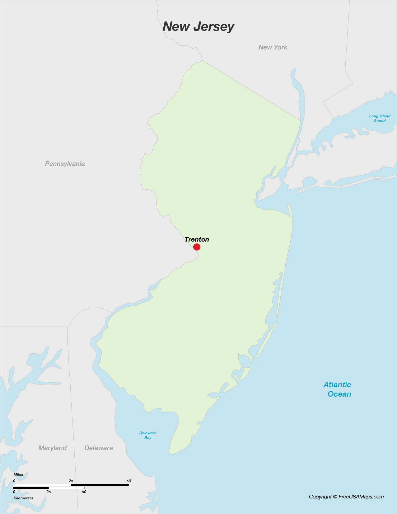 Map of New Jersey with Capital