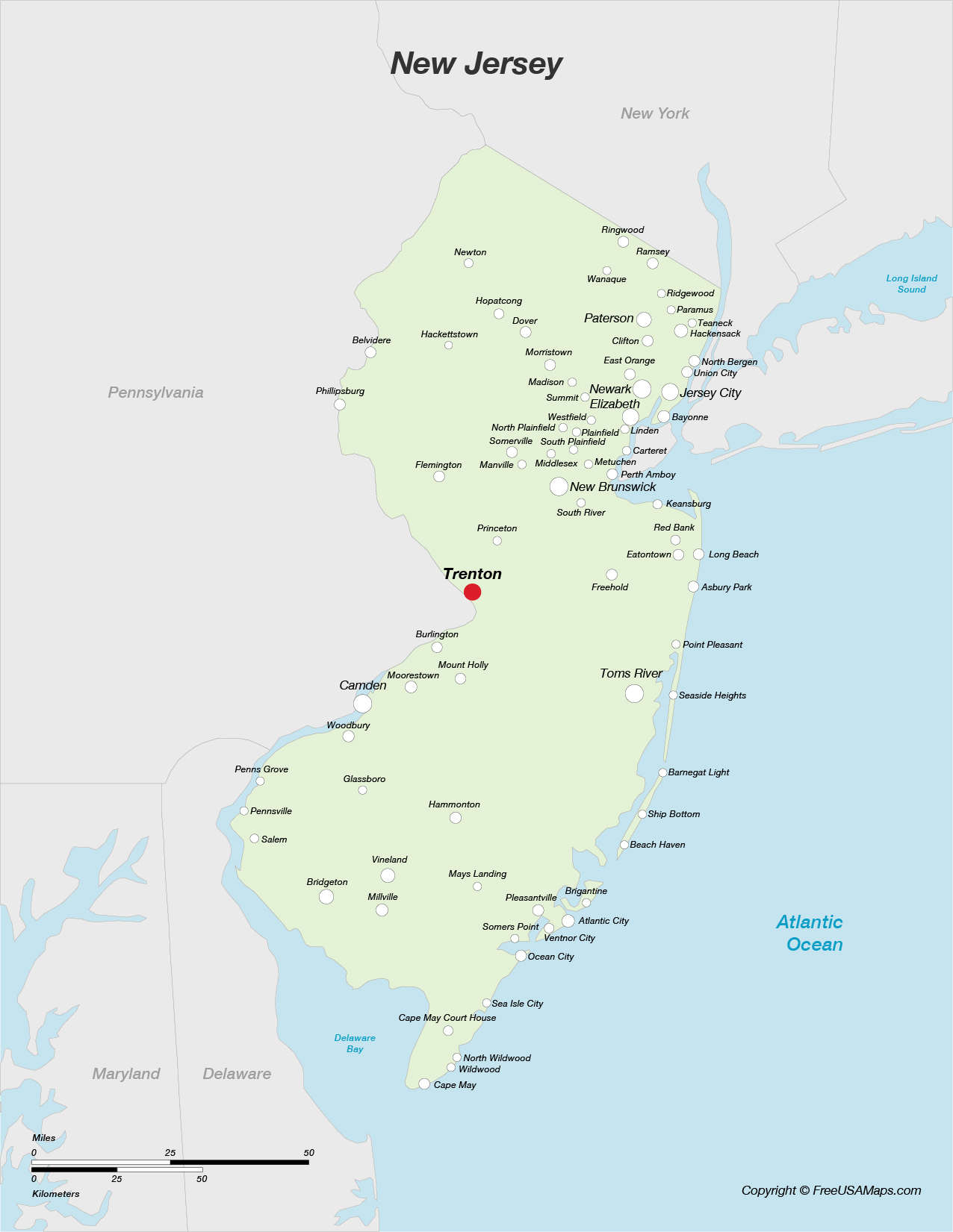 Map of New Jersey with Cities