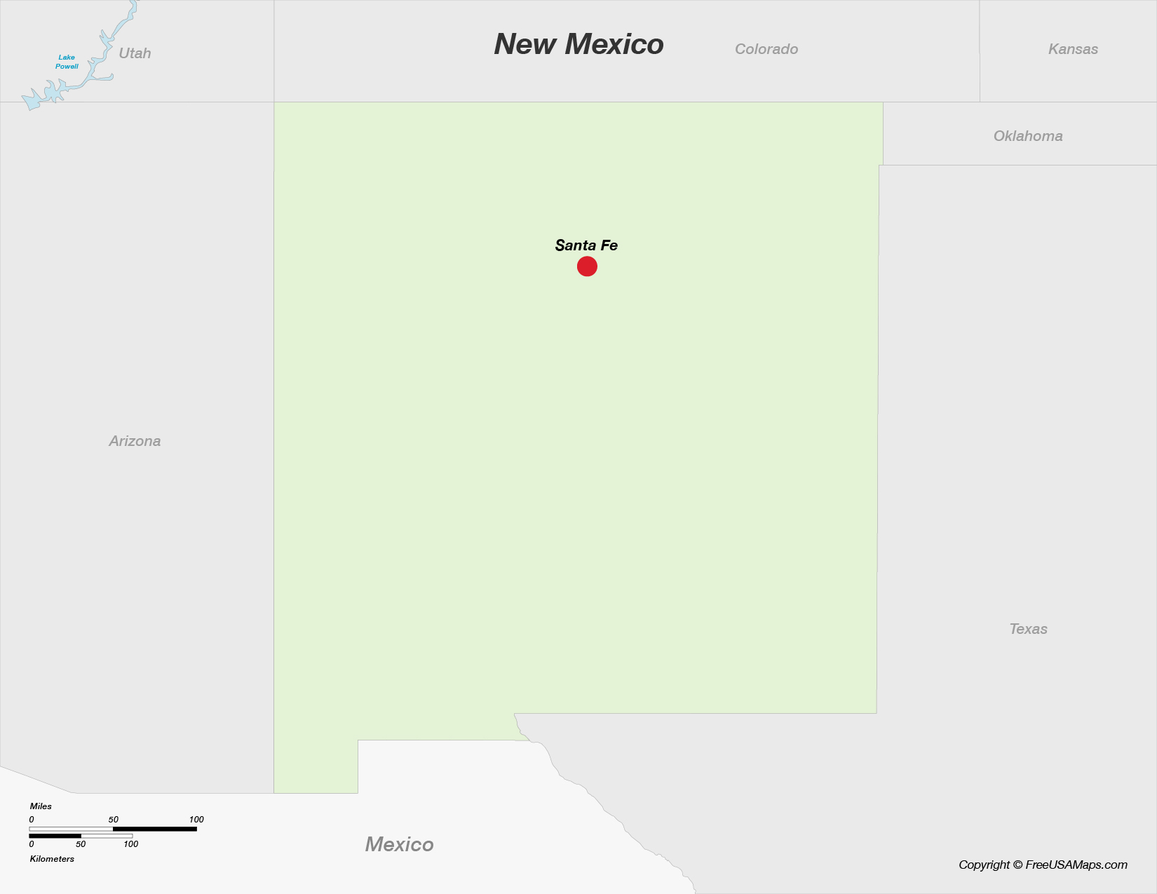Map of New Mexico with Capital