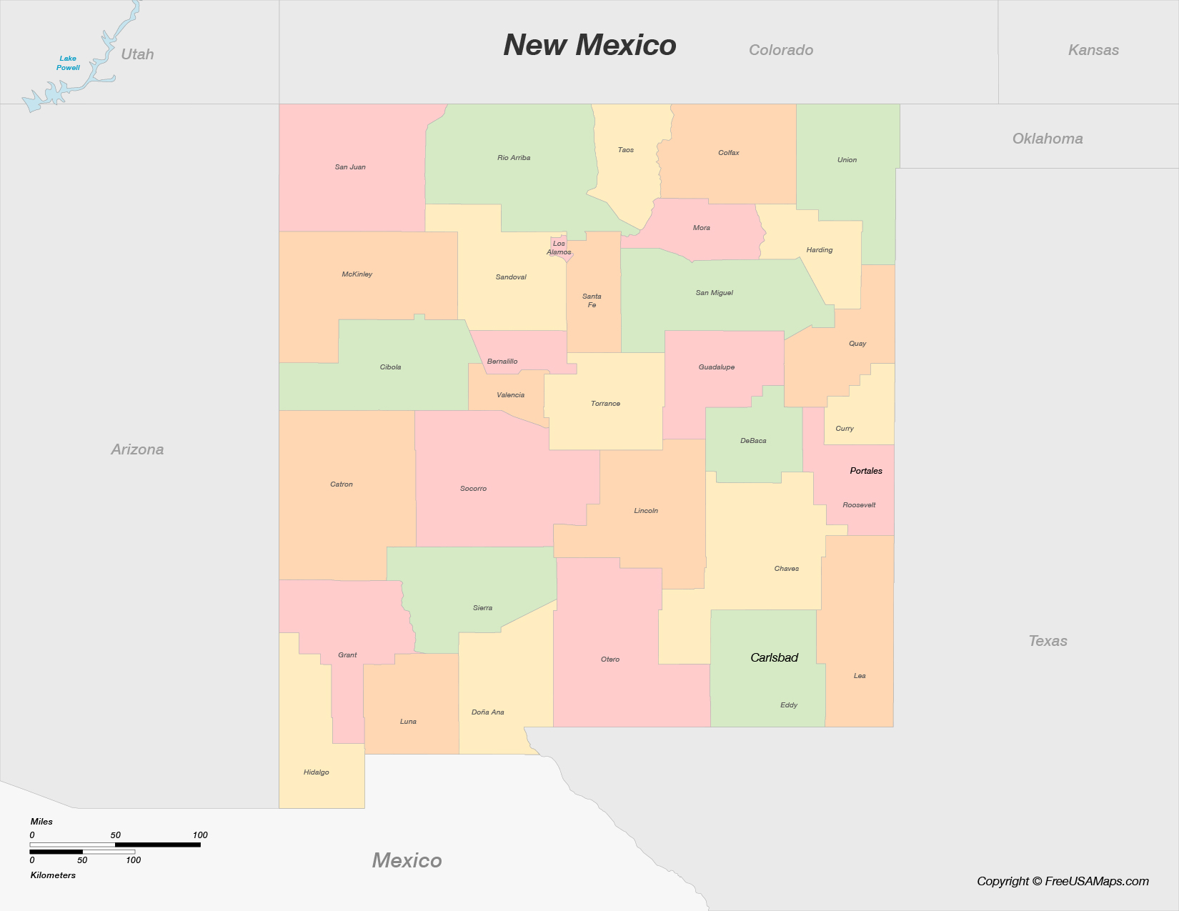 Map of New Mexico with Counties