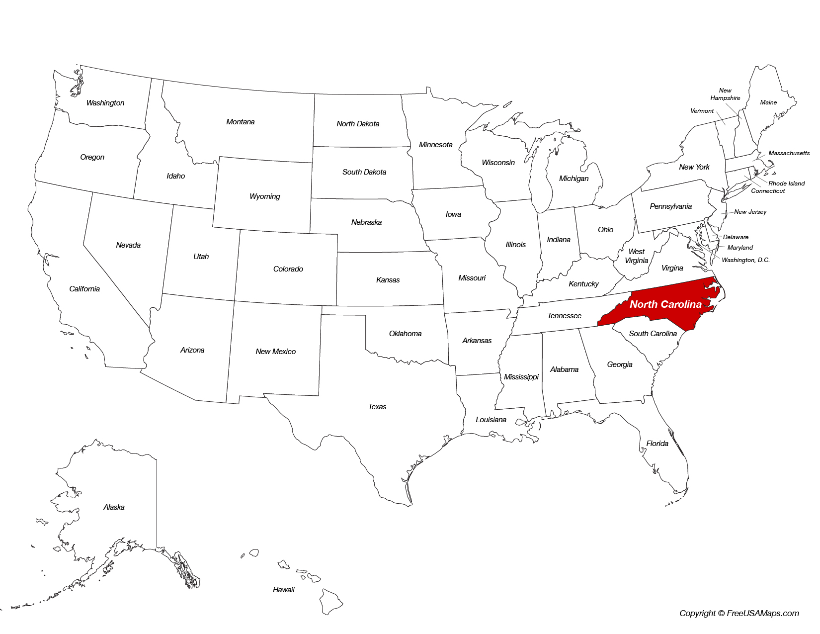 Map of North Carolina Location on the US Map