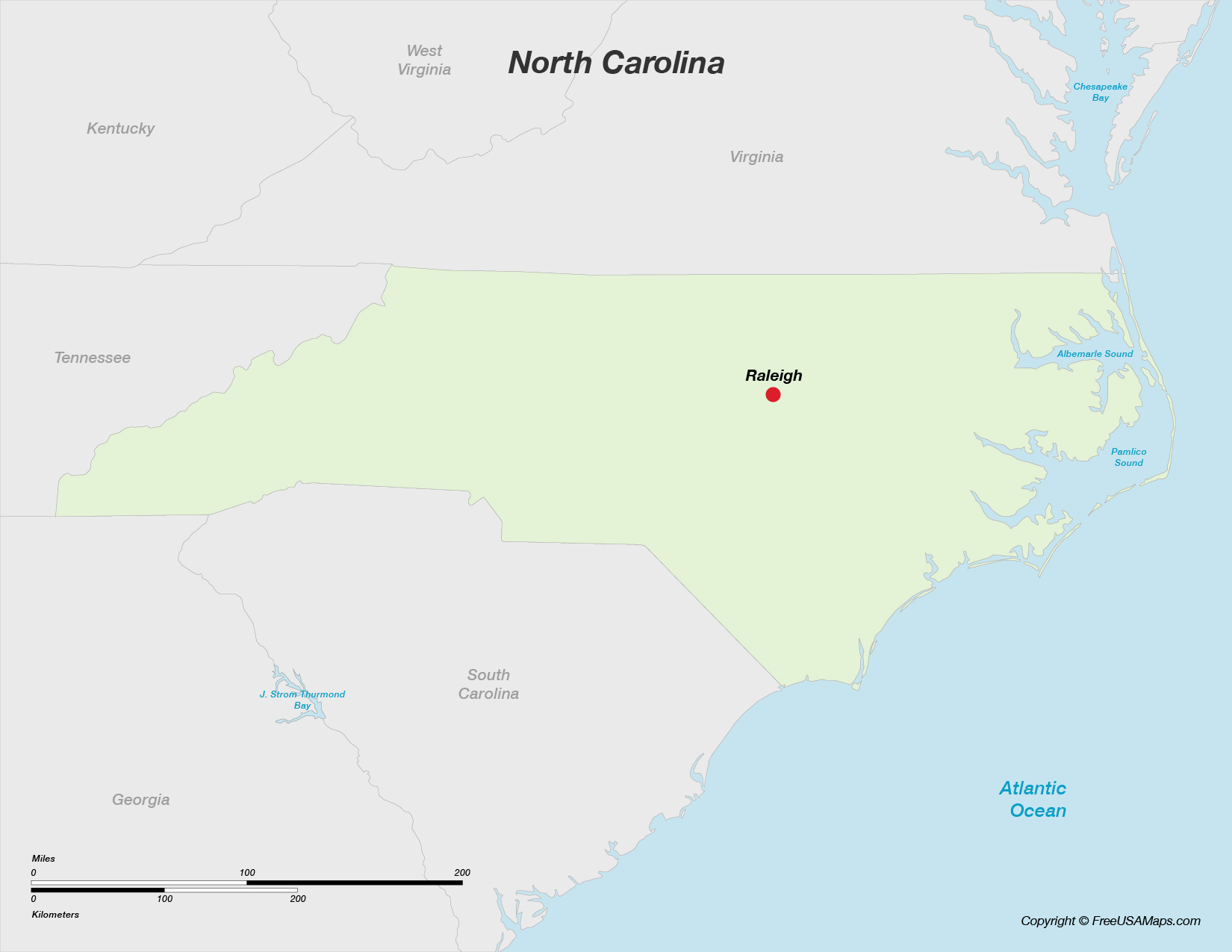 Map of North Carolina with Capital