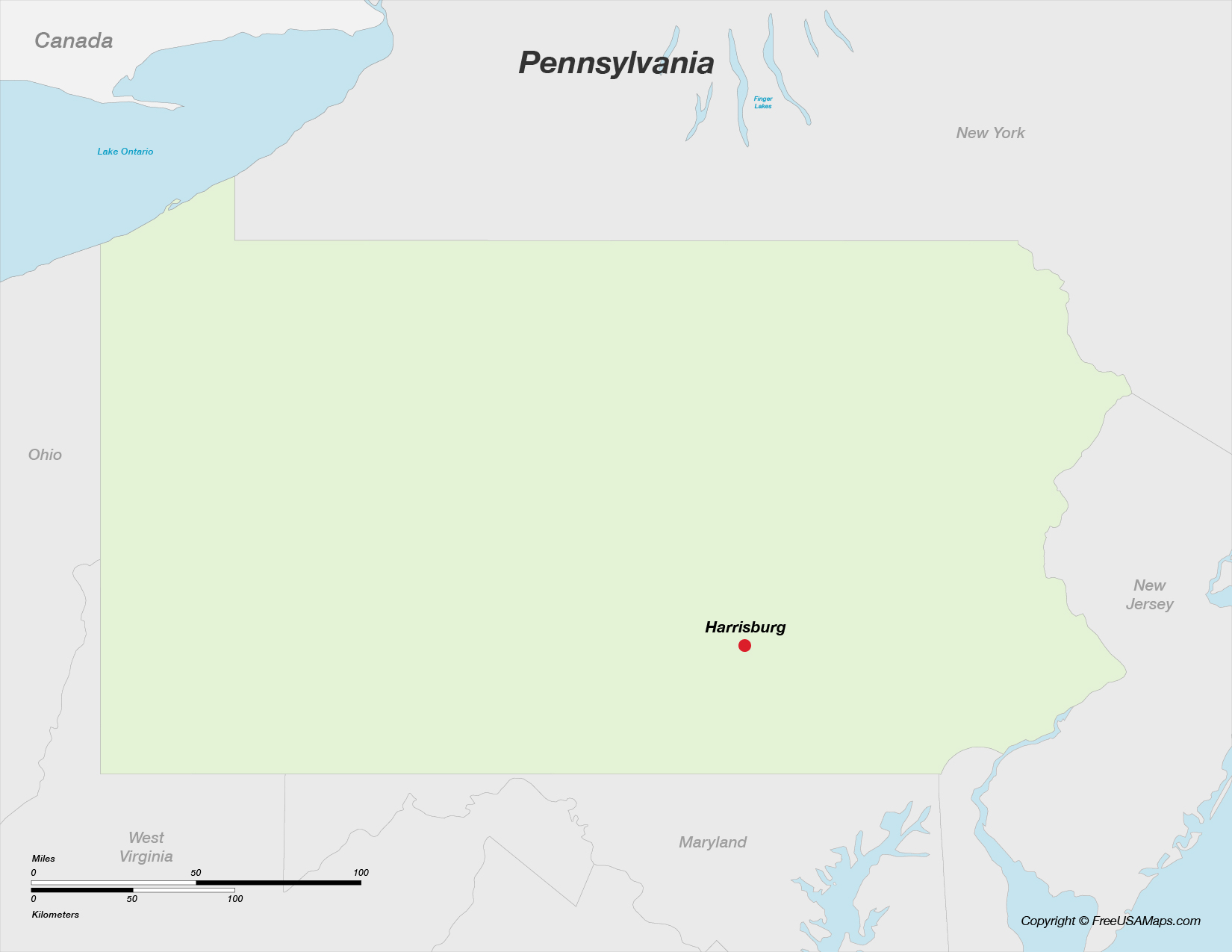 Map of Pennsylvania with Capital