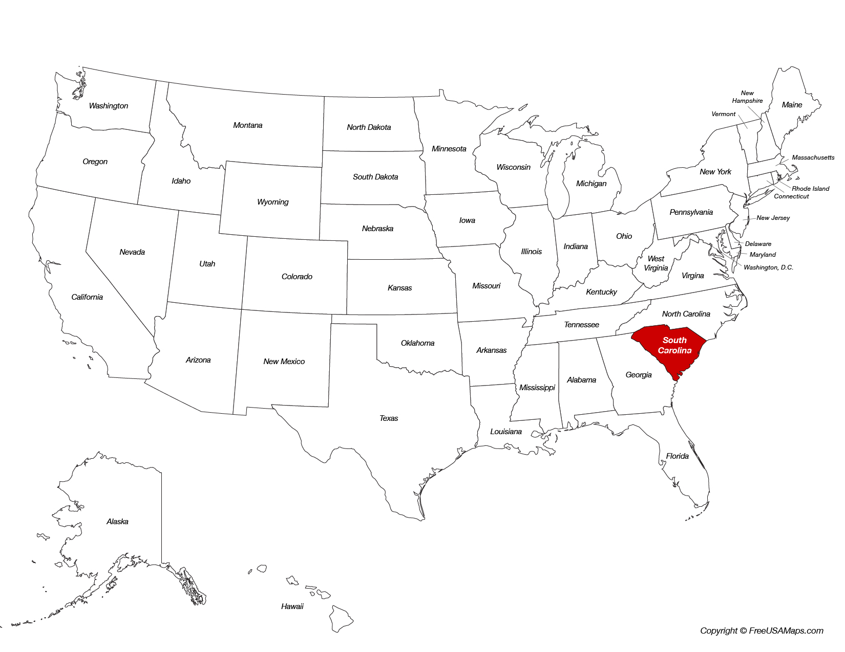 Map of South Carolina Location on the US Map