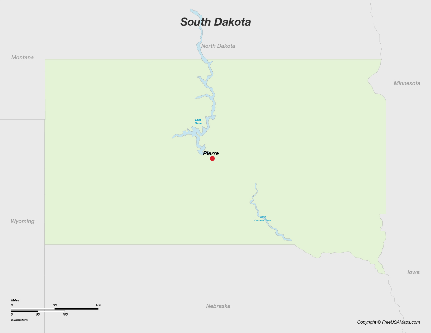 Map of South Dakota with Capital