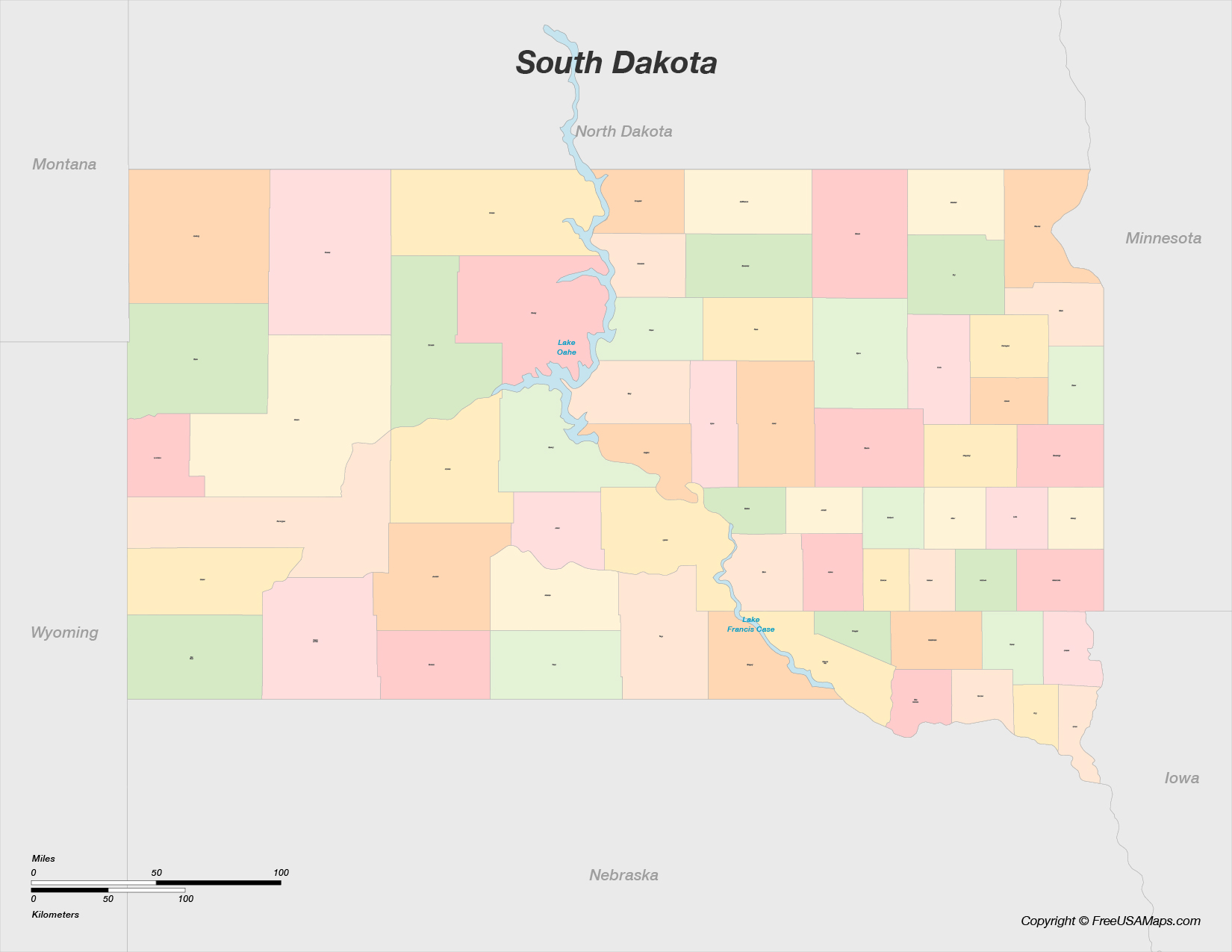 Map of South Dakota with Counties