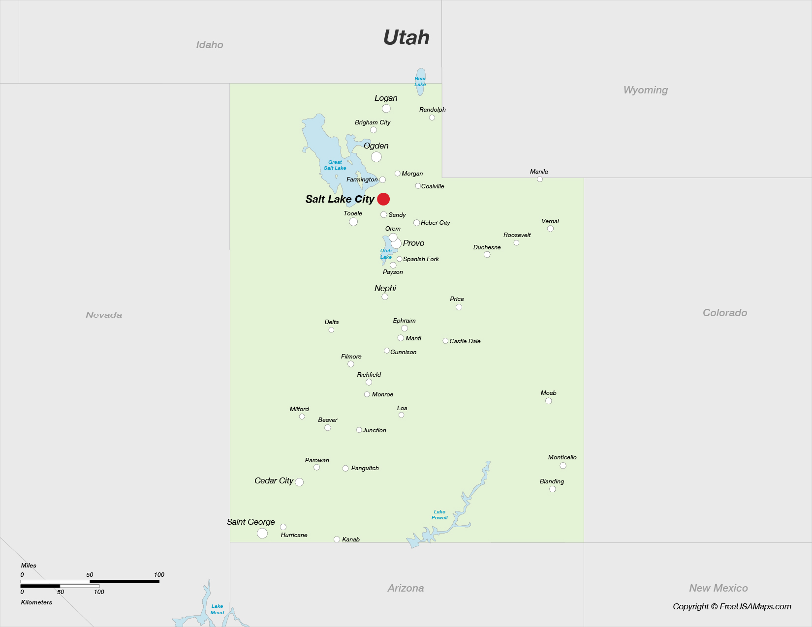 Map of Utah with Cities