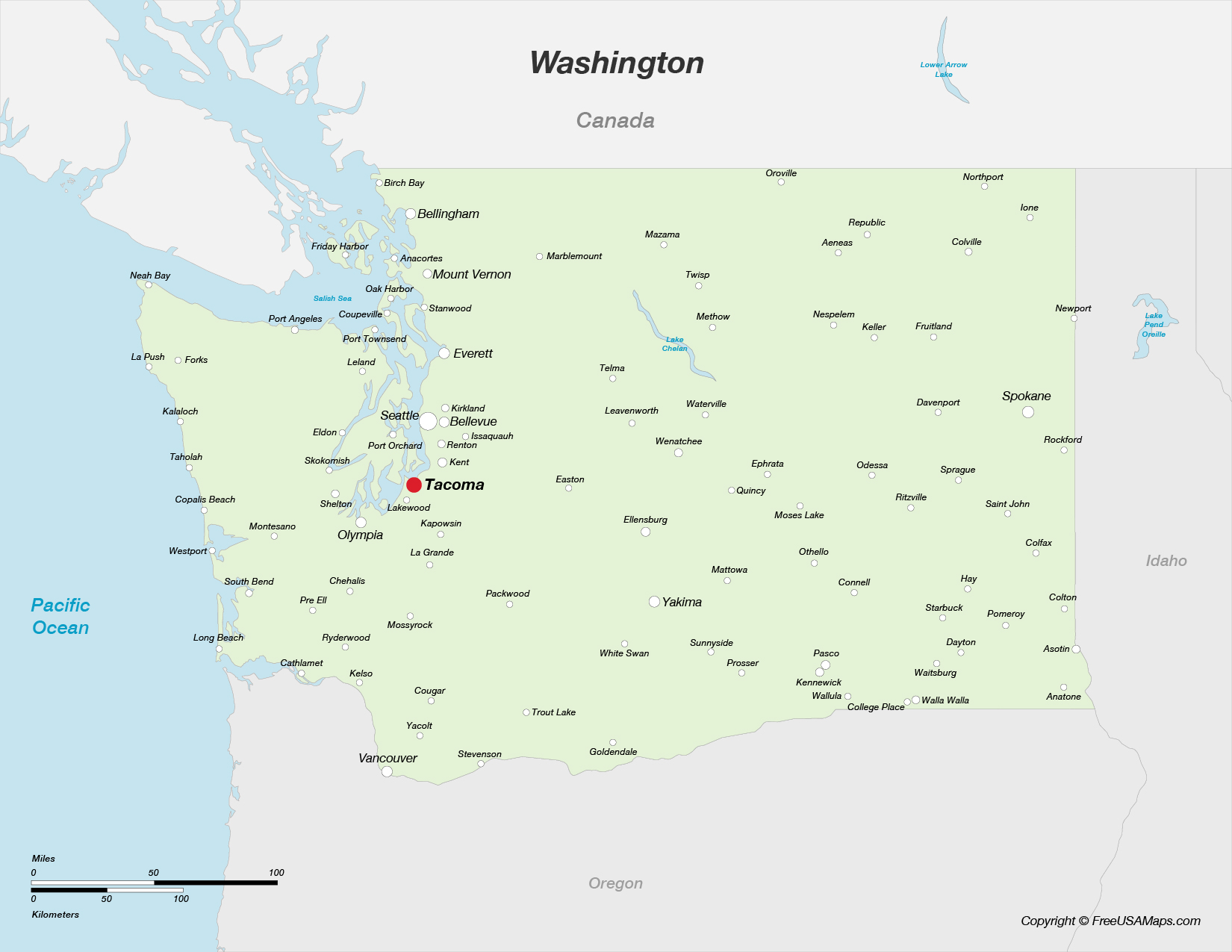 Map of Washington with Cities