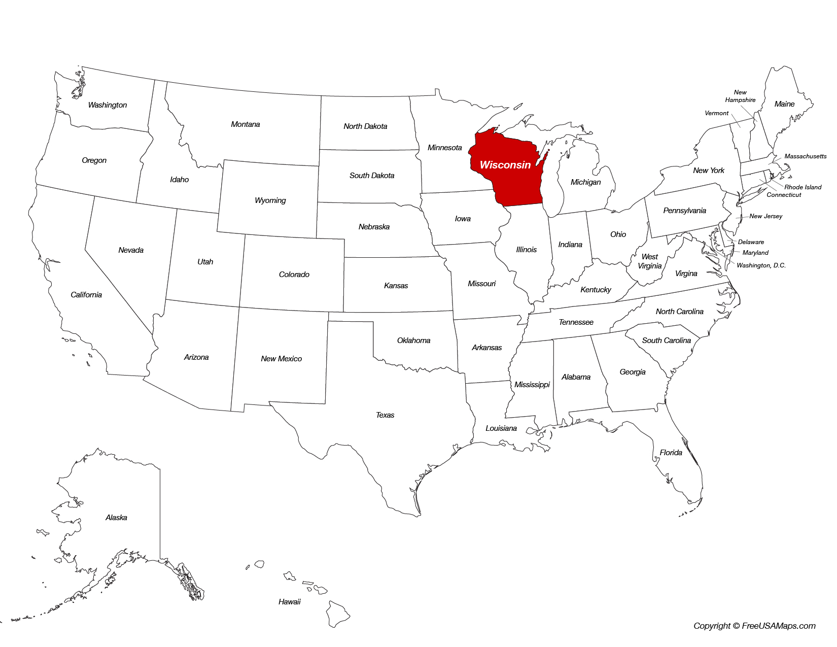 Map of Wisconsin Location on the US Map