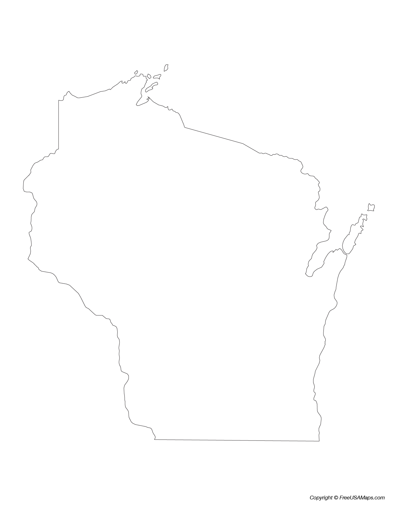 Map of Wisconsin State Outline
