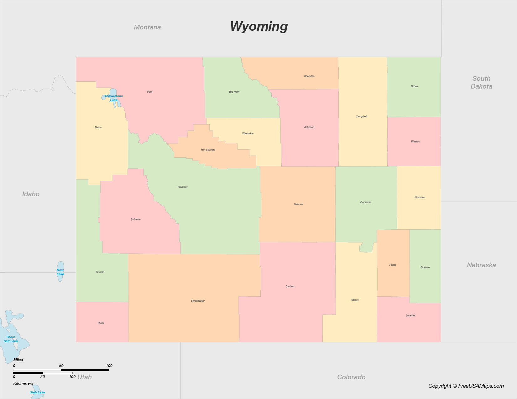 Map of Wyoming with Counties